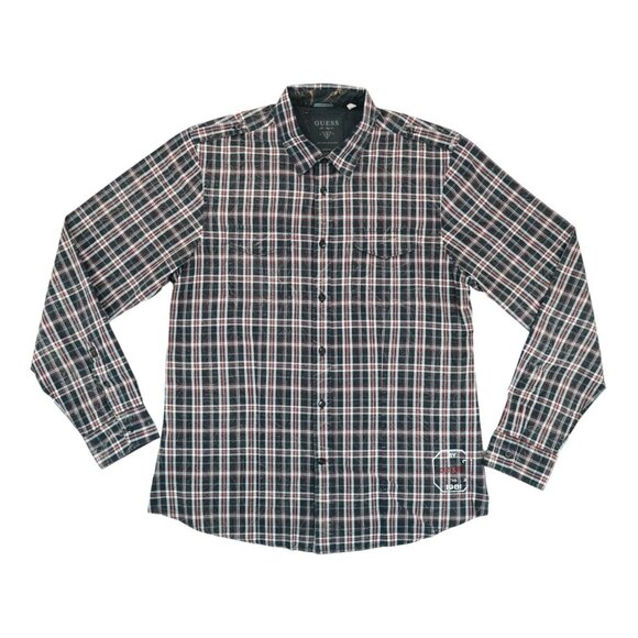 Guess Nineteen Eighty One Men L Lightweight Button Up Plaid Cotton Western Shirt - Picture 1 of 7